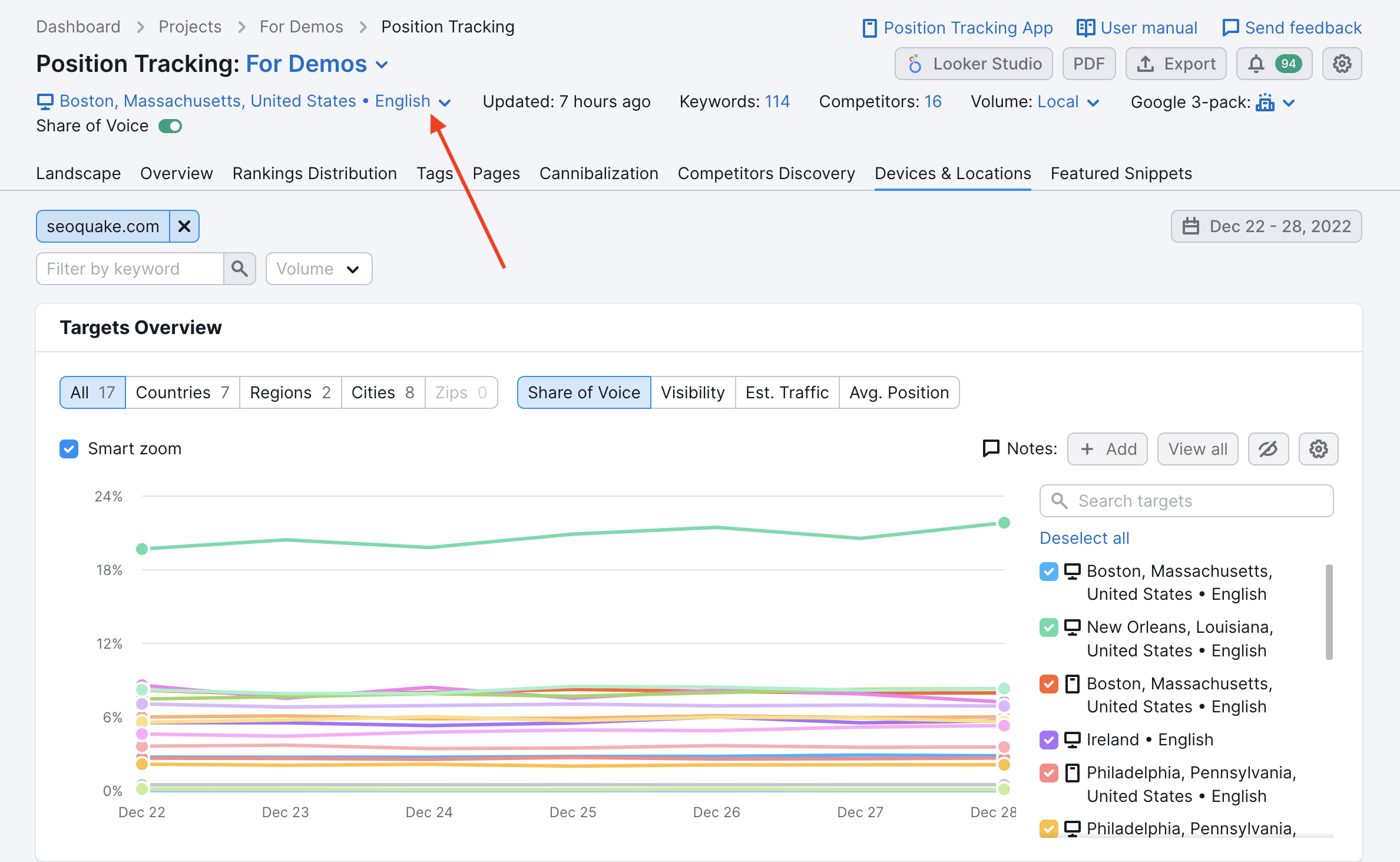 Devices and Locations report in Position Tracking